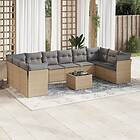 vidaXL Loungegrupp för trädgården m. dynor 11 delar beige konstrotting 3250048