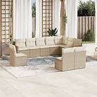 vidaXL Soffgrupp för trädgård med dynor 10 delar beige konstrotting 3226072