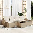 vidaXL Matgrupp för trädgården med dynor 7 delar beige konstrotting 3254065