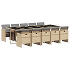 vidaXL Matgrupp för trädgården med dynor 11delar mixbeige konstrotting 3210576