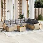 vidaXL Soffgrupp för trädgården med dynor 9 delar beige konstrotting 3225142