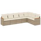 vidaXL Matgrupp för trädgården med dynor 7 delar beige konstrotting 3258432