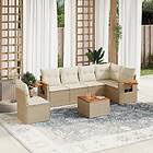 vidaXL Matgrupp för trädgården med dynor 7 delar beige konstrotting 3259265
