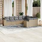 vidaXL Soffgrupp för trädgården med dynor 9 delar beige konstrotting 3223038