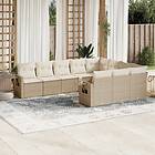 vidaXL Soffgrupp för trädgård med dynor 10 delar beige konstrotting 3220687