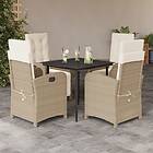 vidaXL Matgrupp för trädgården med dynor 5 delar beige konstrotting 3212571