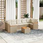 vidaXL Matgrupp för trädgården med dynor 8 delar beige konstrotting 3225813