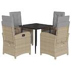 vidaXL Matgrupp för trädgården med dynor 5 delar beige konstrotting 3212585