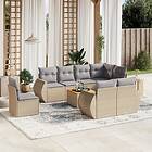 vidaXL Soffgrupp för trädgården med dynor 9 delar beige konstrotting 3225100
