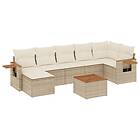 vidaXL Matgrupp för trädgården med dynor 8 delar beige konstrotting 3259440