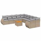 vidaXL Loungegrupp för trädgården m. dynor 11 delar beige konstrotting 3257529