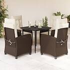 vidaXL Matgrupp för trädgården med dynor 5 delar brun konstrotting 3212764