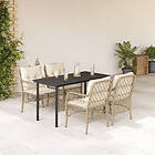 vidaXL Matgrupp för trädgården med dynor 5 delar beige konstrotting 3212147