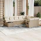 vidaXL Soffgrupp för trädgård med dynor 10 delar beige konstrotting 3220657