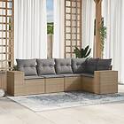vidaXL Soffgrupp för trädgården med dynor 5 delar beige konstrotting 3254866