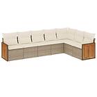 vidaXL Matgrupp för trädgården med dynor 7 delar beige konstrotting 3260112