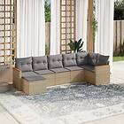 vidaXL Matgrupp för trädgården med dynor 7 delar beige konstrotting 3258594