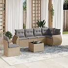 vidaXL Matgrupp för trädgården med dynor 7 delar beige konstrotting 3253776