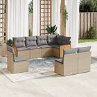 vidaXL Matgrupp för trädgården med dynor 8 delar beige konstrotting 3227725