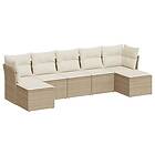 vidaXL Matgrupp för trädgården med dynor 7 delar beige konstrotting 3249867