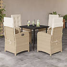 vidaXL Matgrupp för trädgården med dynor 5 delar beige konstrotting 3212371