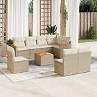 vidaXL Soffgrupp för trädgården med dynor 9 delar beige konstrotting 3226051