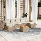 vidaXL Matgrupp för trädgården med dynor 8 delar beige konstrotting 3257024