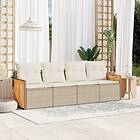 vidaXL Soffgrupp för trädgård med dynor 4 delar beige konstrotting 3259853