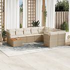 vidaXL Soffgrupp för trädgård med dynor 10 delar beige konstrotting 3256156