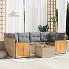 vidaXL Matgrupp för trädgården med dynor 7 delar beige konstrotting 3259882