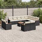 vidaXL Loungegrupp för trädgården m dynor 13 delar svart konstrotting 3226518