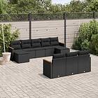 vidaXL Loungegrupp 10 delar med svarta dynor konstrotting 3226412