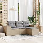 vidaXL Soffgrupp för trädgård med dynor 4 delar beige konstrotting 3254806