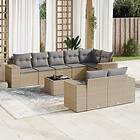 vidaXL Soffgrupp för trädgården med dynor 9 delar beige konstrotting 3255166