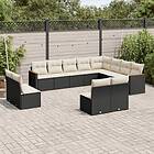 vidaXL Loungegrupp med dynor 12 delar svart konstrotting 3226469