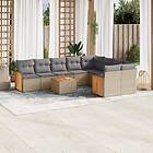 vidaXL Soffgrupp för trädgård med dynor 10 delar beige konstrotting 3260393