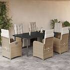 vidaXL Matgrupp för trädgården med dynor 7 delar beige konstrotting 3212582