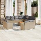 vidaXL Soffgrupp för trädgård med dynor 13 delar mixbeige konstrotting 3256724