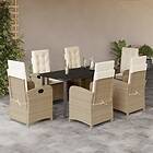 vidaXL Matgrupp för trädgården med dynor 7 delar beige konstrotting 3212385