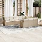 vidaXL Soffgrupp för trädgård med dynor 10 delar beige konstrotting 3219478