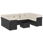 vidaXL Loungegrupp 10 delar med svarta dynor konstrotting 3218136