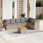 vidaXL Matgrupp för trädgården med dynor 8 delar beige konstrotting 3223679