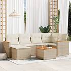 vidaXL Matgrupp för trädgården med dynor 7 delar beige konstrotting 3226184