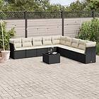 vidaXL Loungegrupp 10 delar med svarta dynor konstrotting 3249625