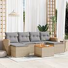 vidaXL Matgrupp för trädgården med dynor 7 delar beige konstrotting 3258629
