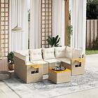 vidaXL Matgrupp för trädgården med dynor 7 delar beige konstrotting 3226639