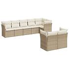 vidaXL Matgrupp för trädgården med dynor 8 delar beige konstrotting 3249747