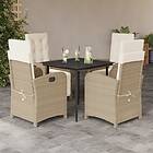 vidaXL Matgrupp för trädgården med dynor 5 delar beige konstrotting 3212372