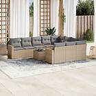 vidaXL Loungegrupp för trädgården m. dynor 11 delar beige konstrotting 3219489