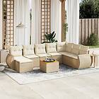 vidaXL Soffgrupp för trädgården med dynor 9 delar beige konstrotting 3225141